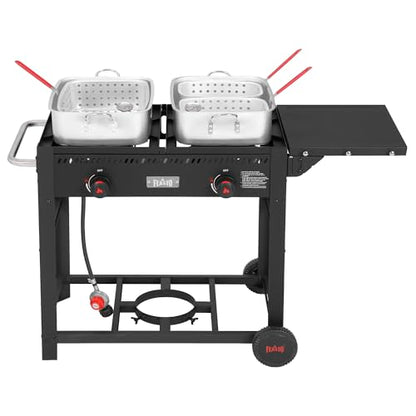 Feasto Outdoor Propane Deep Fryer with Movable Cart, 36 QT 2-Burner Stove | 100,000 BTU Total, 2 x 18QT Aluminum Pots, 1 x 18QT Basket & 2 x 9QT Frying Baskets, Portable Fryer for Fish, Fries & Chicken - size: 36 qt