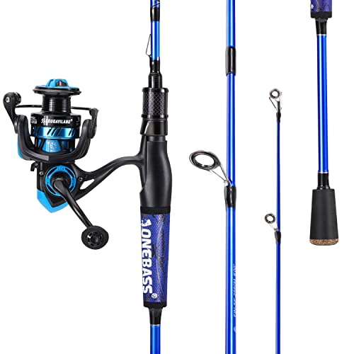 One Bass Fishing Rod and Reel Combo, IM7 Graphite 2 Pc Blank Baitcasting Combo, Spinning Rod with SuperPolymer Handle - color: Blue, size: 6'0"Medium-Fast with 1000 Reel