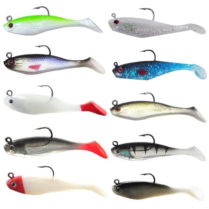 Soft Fishing Lures for Bass: Premium Pre-Rigged Jig Head Paddle Tail Swimbaits for Freshwater and Saltwater - color: 10pcs Paddle Tail