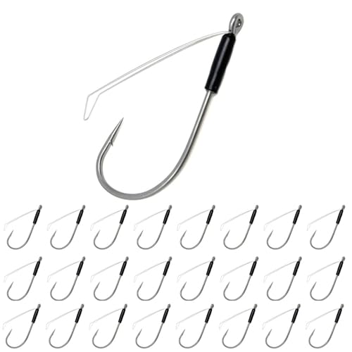 Reaction Tackle Neko Hooks - Weedless Finesse Fishing Hooks for Bass - High Carbon Steel Wacky and Neko Rig Hooks for Soft Plastic Worms (25-Pack) - size: #1 Wire Guard