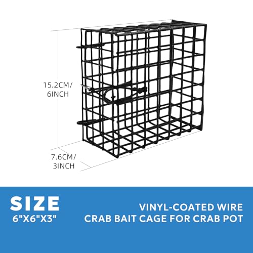 Vinyl-Coated Wire Crab Bait Cages for Heavy Duty Crab Trap Pot, Cage Box 6"x6"x3" - style: BK-1