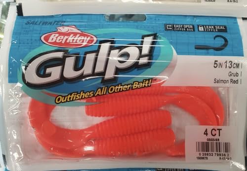 Berkley Gulp! Grub Saltwater Fishing Soft Bait - color: Salmon Red, size: 4"