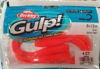 Berkley Gulp! Grub Saltwater Fishing Soft Bait - color: Salmon Red, size: 4"