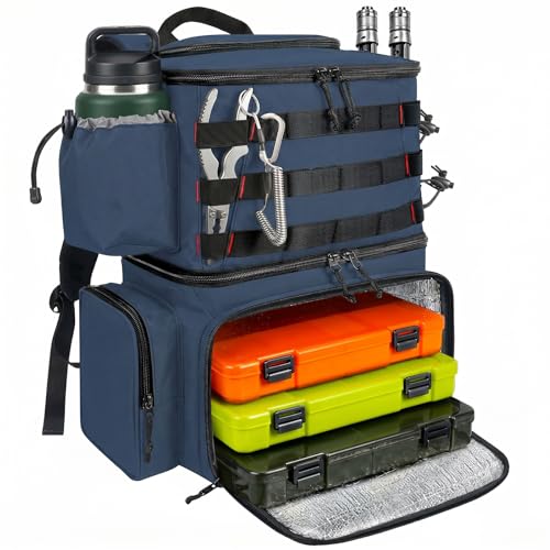 MATEIN Fishing Backpack, Water Resistant Tackle Storage Bag with Rod Holders & Cooler, Fishing Gifts for Men - color: Blue - Large