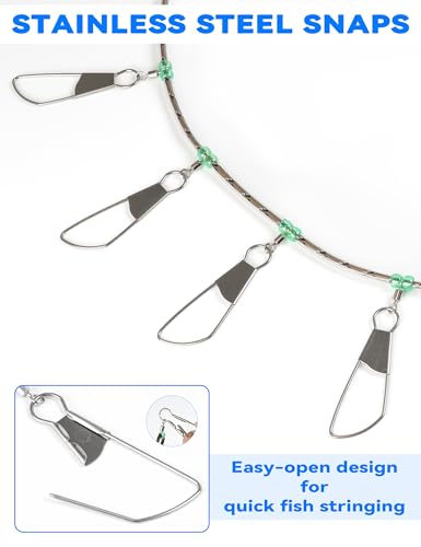 BLUEWING V2 Fishing Stringer Fish Keeper with 10 Stainless Steel Lock Snaps and 8ft Floating Rope - color: Patterned Khaki