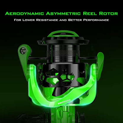KastKing Zephyr Spinning Reels – 7+1/6+1 BB – Carbon Fiber Drag – Stainless Steel Shaft – Aluminum & CNC Spool – Black/Green/Orange – Sizes 500/1000 SFS – ICE Fishing Ready Reels! - color: Standard-Green, size: 2000
