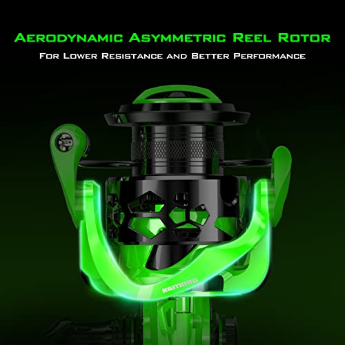 KastKing Zephyr Spinning Reels – 7+1/6+1 BB – Carbon Fiber Drag – Stainless Steel Shaft – Aluminum & CNC Spool – Black/Green/Orange – Sizes 500/1000 SFS – ICE Fishing Ready Reels! - color: Standard-Green, size: 4000