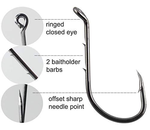 Fishing Baitholder Hooks - 100pcs Barbed Shank Sharp Strong High Carbon Steel Octopus Bait Holder Hooks for Freshwater Saltwater Live Bait Fishing - size: 5/0-100PCS