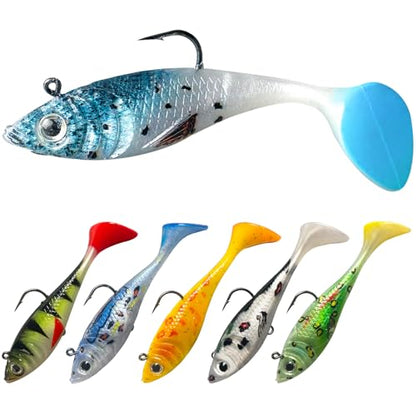 Pristis Jig Head Fishing Lures for Freshwater Saltwater, Weedless Swim Jig Teasers with Sharp Hooks & Exquisite Coating, Pre-Rigged Vibrating Swimbaits Kit Gear for Bass Crappie Walleye Trout Pike - color: 6 pcs Paddle Tail Soft Lures