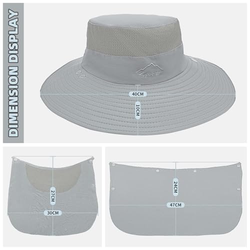 Fishing Hat for Men Sun Protection Hat with Removable Mesh Face Neck Flap Cover Windproof Strap for Men and Women - color: Light Gray