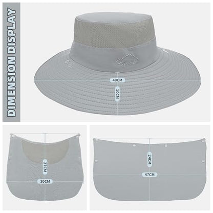 Fishing Hat for Men Sun Protection Hat with Removable Mesh Face Neck Flap Cover Windproof Strap for Men and Women - color: Light Gray