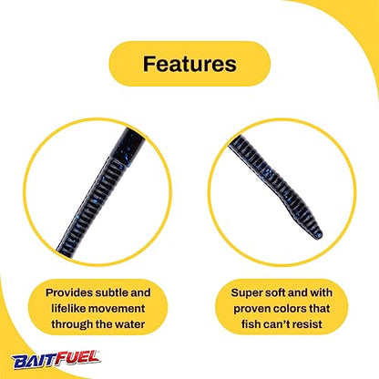 BAITFUEL Finesse Worm - color: Black Blue Flake