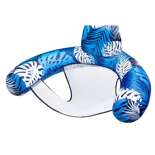 SLOOSH Inflatable Pool Floats Adult,Lounge Chair Adult with Plant Pattern,Floating Water Hammock,Blow up Pool Noodles Rafts for Relaxing Swimming Party Summer Water Beach Lake Fun - color: Blue