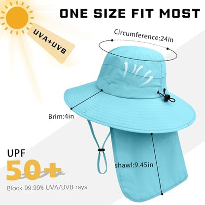 Sun Hats for Men Women, UPF50+ Protection Safari Hat,Wide Brim Fishing Hat with Neck Flap,Bucket Hats for Beach Hiking - color: Blue