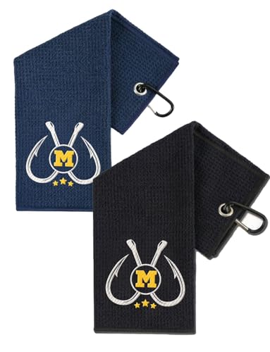Embroidered Fishing Towels with Clip, Personalized Microfiber Towel Accessories for Fishing Lovers, 16x16 Inches, Pack of 2, Initial M - color: M