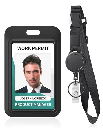 Uniclife Retractable Adjustable Lanyard Heavy Duty Neck Lanyard with Retractable Badge Reel Quick-Release Buckle and Adjustable Length Strong Wide Nylon Strap with Sliding ID Badge Holder - color: Black, size: 1 Pack with Adjustable Lanyard