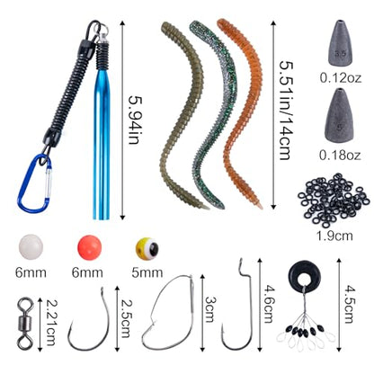Goture 353PCS Wacky Worm Fishing Lure Kit, Bass Fishing Wacky Rig Tool Kit with Soft Plastics Lures, O-Rings, Offset Worm Hooks, Drop Shot Hooks, Beads, Sinker Weights, 3600 Tackle Box, Gifts of Men - color: A:353pcs Fishing Lures Kit