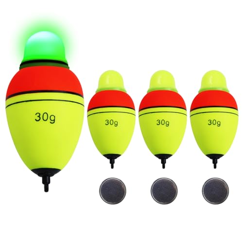 Light-Up EVA Slip Bobbers, Lighted Foam Bobbers Green & Red LED Lights Fishing Floats for Night Fishing with Cell Battery Included - color: Red-Yellow 30g Led Float-3PCS
