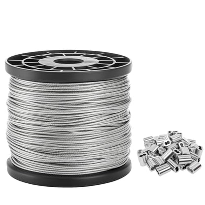 1/8" Wire Rope,328ft Stainless Steel Cable with 100Pcs Aluminum Crimping Sleeves, Steel Wire Cable,Picture Wire,7x7 Strand,1433 lbs Breaking Strength - size: 1/8-inch
