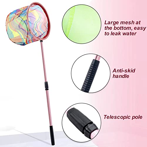 Kids Fishing Net - Telescopic Landing Net with Aluminum Pole Handle, Collapsible Bucket Sand Pail, Butterfly Net for Outdoor Play - color: Pink