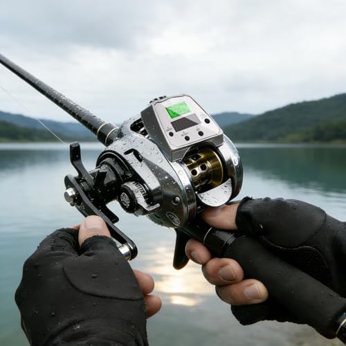 Digital Baitcasting Fishing Reel with LCD Display,8 oz Ultralight Electric Baitcaster Reel, 22-35 Lb Max Drag,6.3:1/7.2:1 Gear Ratio,Left/Right Handed,Compact Design for Freshwater & Saltwater - color: Silver-Left Hand, size: 35Lb-12 Smart-Solar Panel