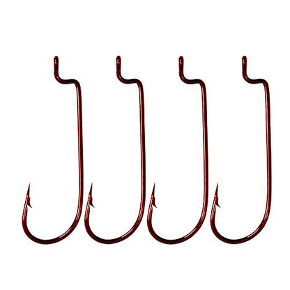 30pcs/Pack Offset Fishing Hooks Worm Hooks Black/Red High Carbon Steel Senko Bait Fishing Hooks 4/0 3/0 2/0 1/0 1# - color: red, size: 1/0-30pcs