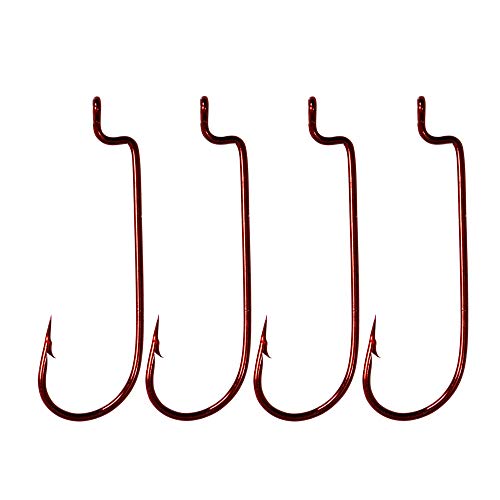 30pcs/Pack Offset Fishing Hooks Worm Hooks Black/Red High Carbon Steel Senko Bait Fishing Hooks 4/0 3/0 2/0 1/0 1# - color: red, size: 1/0-30pcs