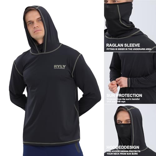 Fishing Shirts for Men,Long Sleeve Rash Guard Shirts Sun Protection Hoodie Athletic Running Hiking Shirt 1/2 Packs - color: Navy and Black, size: Small