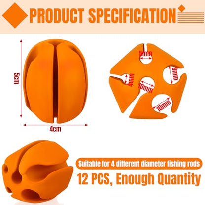 Blueweenly 12 Pcs Portable Silicone Fishing Pole Rod Holder Clips Fixed Ball 5 Holes Multifunctional Rubber Fishing Pole Puller Clips Bike Rod Holder Straps for Travel Ground Car Bike - color: Orange