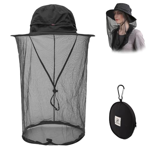Flammi Mosquito Net Hat Safari Hat UPF 50+ Sun Protection Boonie Hats for Men with Neck Flap Fishing Hiking Hat for Men/Women - color: Black