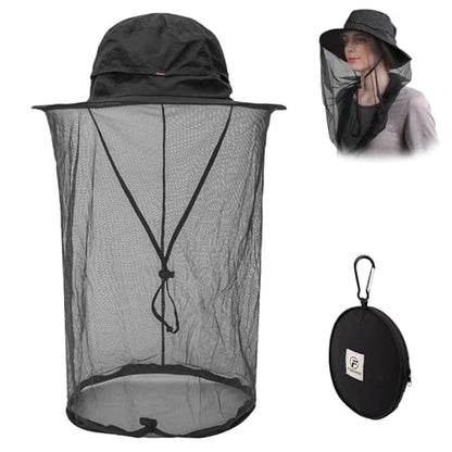 Flammi Mosquito Net Hat Safari Hat UPF 50+ Sun Protection Boonie Hats for Men with Neck Flap Fishing Hiking Hat for Men/Women - color: Black
