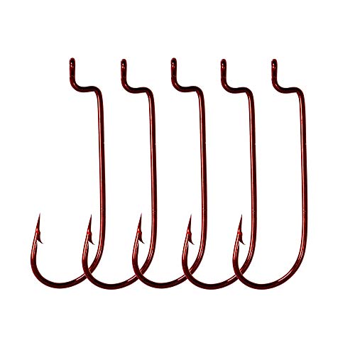 30pcs/Pack Offset Fishing Hooks Worm Hooks Black/Red High Carbon Steel Senko Bait Fishing Hooks 4/0 3/0 2/0 1/0 1# - color: red, size: 1#-30pcs