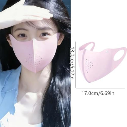 3D Ice Silk Cooling Sun Protection Face Mask, Breathable Cycling Mask with Adjustable Ear Loops, Reusable Summer Face Cover - color: Pink