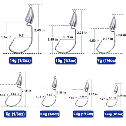 FishTrip Bullet Jig Head Weighted Hooks,10pcs Texas Rigs EWG Hooks for Bass Fishing Saltwater 1/16 1/8 1/4 1/2 oz - size: 1/16 oz (10-Pack)