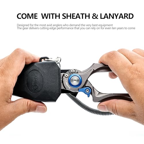 SAMSFX Fishing Pliers, Muti-Function Fly Fishing Tools, 8" Saltwater Resistant Gear Hook Remover Split Ring Tungsten Cutters, with Lanyard & Sheath - color: Blue Fishing Pliers with Dehooker