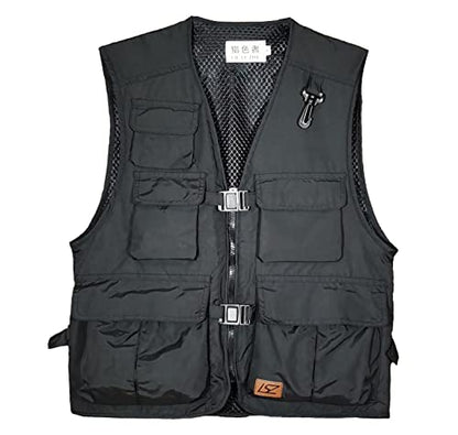 Unisex Breathable Fishing Vest, Multi-Pockets Photography Travel Hunting Waistcoat Jacket for Adults and Youth - color: Black, size: Large