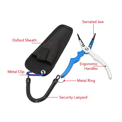Aluminum Fishing Pliers Split Cutters Hooks Remover Fishing Holder Tackle with Oxford Sheath and Security Landyard (blue) - color: Blue