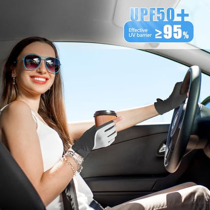 Loopeer 2 Pair Women Sunblock Fingerless Gloves UV Sun Protection UPF 50+ Non Slip Touchscreen Gloves for Summer Driving Manicures - color: Gray, Black