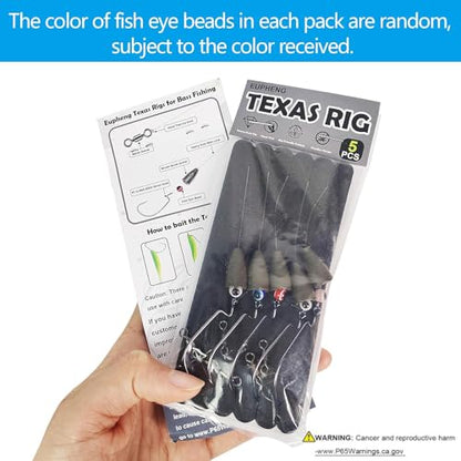 Eupheng Texas Rigs for Bass Fishing, Pre-Rigged Leader Line with Weights Hooks Barrel Swivel Kit Fishing Ready Texas Rig for Bass Perch 5PCS - size: #3/0 Hooks-3/8 oz Weight-5pcs