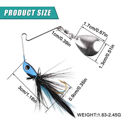 Spinnerbait Bass Fishing Lures Set,Mini Rooster Fishing Spinner Lure Multicolor Hard Metal Spinner Baits Jigs Lure for Bass Trout Pike Bluegill Freshwater Saltwater Fishing - color: 12pcs