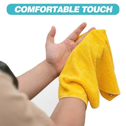 Microfiber Hiking Towels with Clip, Comfortable Cleaning of Sweat Skin or Hiking Accessories, 16” x 16”, Camping Towel (Yellow, Medium)