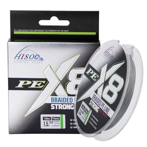 X8 Braided PE Fishing Line - Zero Stretch High Sensitivity 8 Carrier Line, Super Strong Abrasion Resistant for Smooth Casting, Saltwater Freshwater Lure Fishing, 110 Yards - color: Grey, size: 23LB