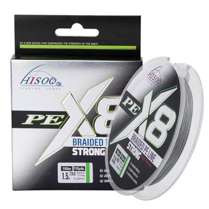 X8 Braided PE Fishing Line - Zero Stretch High Sensitivity 8 Carrier Line, Super Strong Abrasion Resistant for Smooth Casting, Saltwater Freshwater Lure Fishing, 110 Yards - color: Grey, size: 60LB