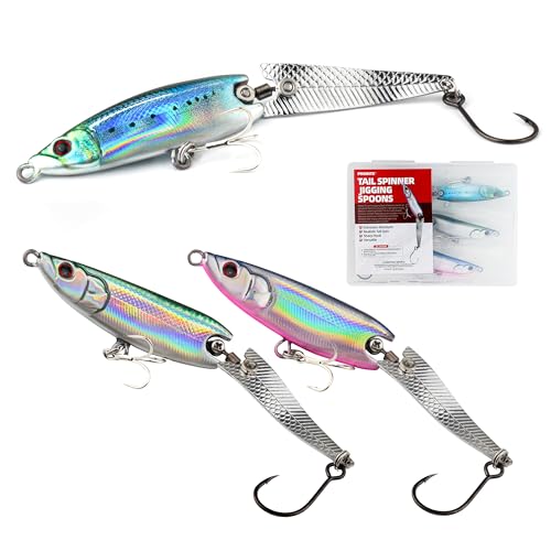 Tail Spinner Jigging Spoons – 3PCS Hard Baits, 3 Unique Styles – Sinking Vibration Bait for Bass, Pike, Trout – Freshwater & Saltwater Fishing Lure Set