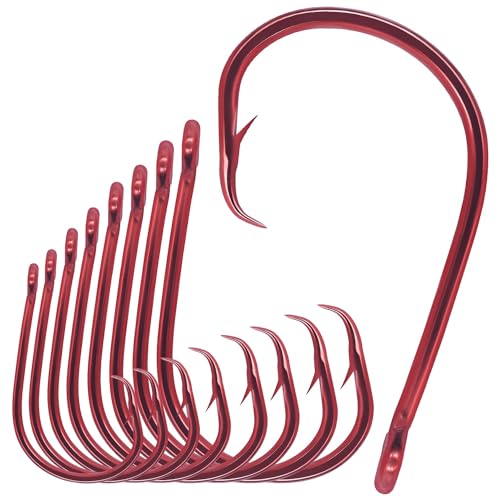 LURELINK-Inline-Circle-Hooks-Saltwater-for-Catfish-Bass-Octopus-Hooks-Fishing-Hook-Freshwater 50 Pack - color: Red, size: 9/0 50-Pack