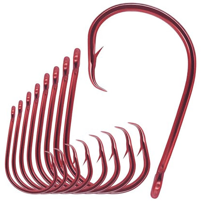 LURELINK-Inline-Circle-Hooks-Saltwater-for-Catfish-Bass-Octopus-Hooks-Fishing-Hook-Freshwater 50 Pack - color: Red, size: 4/0 50-Pack
