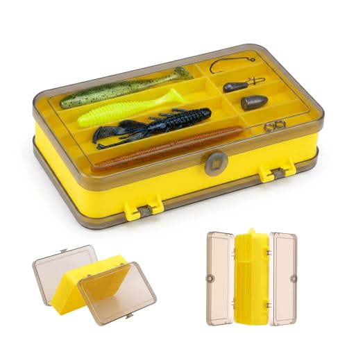 Fishing Tackle Storage Box, Double Sided Waterproof Fishing Lure Tackle Box with 13 Compartments, Yellow and Gray Lid Fishing Lure Organizer for Outdoor Angler
