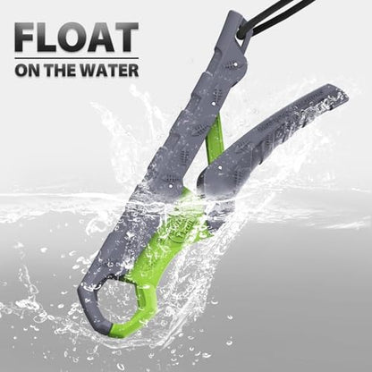 SNAIL TRAIL 9'' Floating Fish Gripper, Fishing Grabber | Catfish Mouth Pliers, Caught Bass Holder, Digital Scale Hook Clamp, Saltwater Lip Grip Tool with Lanyard, Gifts for Men - color: Gray-green