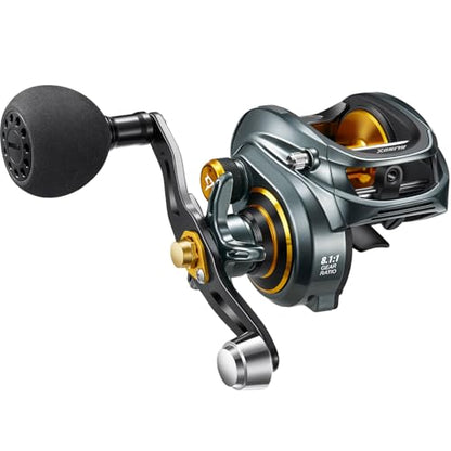 Piscifun Alinox 300 Baitcaster Fishing Reel,Aluminum Frame Baitcasting Reel, 33Lbs Max Drag, Freshwater & Saltwater Low Profile Casting Reel for Musky, Available in 6.6:1/8.1:1 Gear Ratio - color: Gray-8.1:1