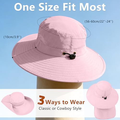 ZOORON Sun Hats for Men Women Fishing Hat with Neck Flap,UPF 50+ Sun Hat Waterproof Wide Brim Bucket Hats for Safari Hiking - color: 1-pink(neck Flap)